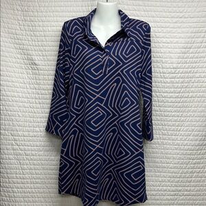 ELLIE KAI Pink Navy Geometric 3/4 Sleeve  MIDI Dress